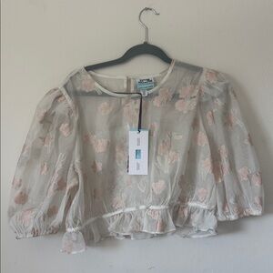 Future Collective Sheer Floral Blouse with Puff Sleeves New with Tags size XXL